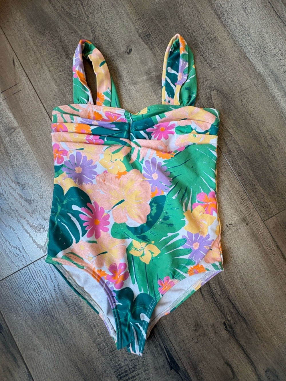 Roxy Girls Floral One-Piece Swimsuit in Green, Pink and Purple